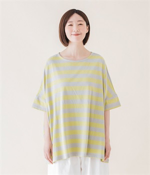 ボートネックボーダーTシャツ(イエロー×グレー-ONESIZE)