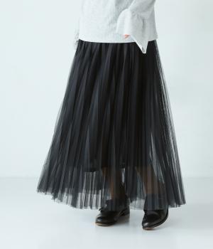 チュールプリーツスカート(ブラック-F)