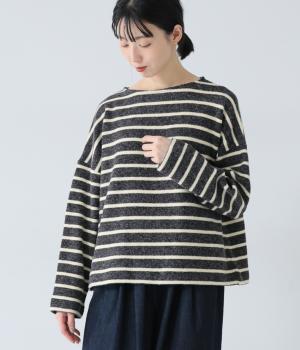 起毛ボーダープルオーバーニット(グレー×ホワイト-F)