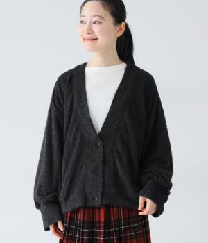 シャギーニットカーディガン(ブラック-F)