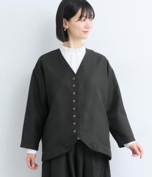 Ｖネック多ボタンジャケット(ブラック-F)