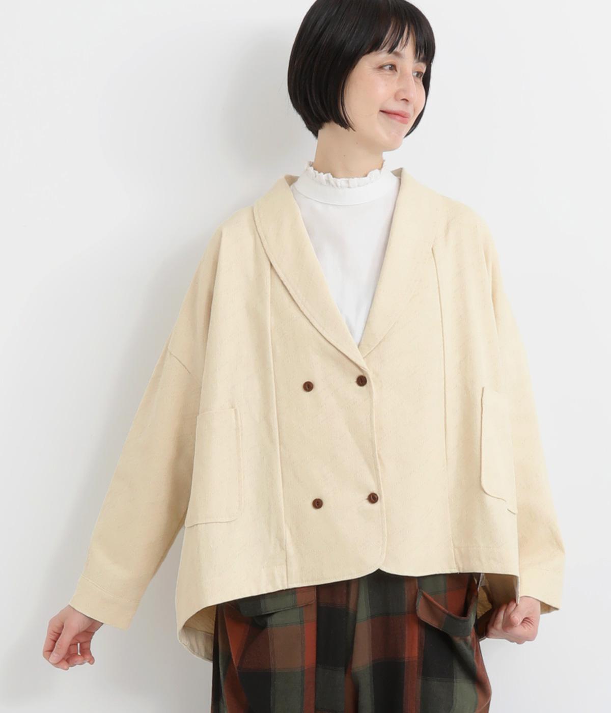 ジャカードデニムショールカラーWボタンジャケット(ホワイト-F)