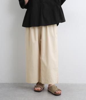 コットンリネン配色ちょいズレポケット付きワイドパンツ
