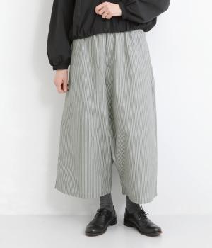 手書きストライプ楽ワイドパンツ(グレー-F)