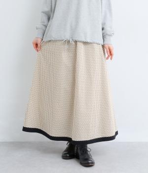 ドット布帛無地裾配色ギャザースカ―ト