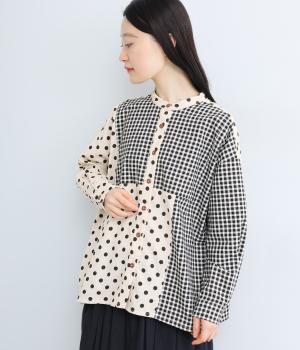 ドットギンガムチェック2配色切替シャツ