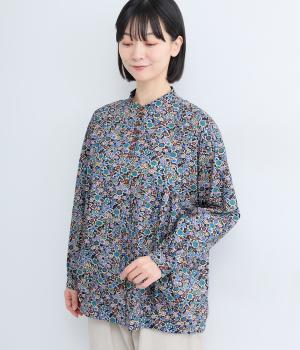 アンティークフラワーピンタックシャツ(ブラック系-F)