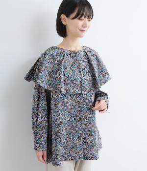 アンティークフラワーピック襟シャツ(ブラック系-F)