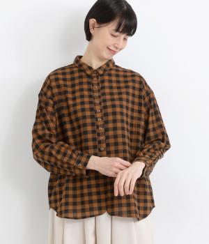 ギンガムCHECKミニ襟多ボタンシャツ