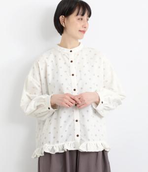 レースドットとはしごレースフリルブラウス(ドットホワイト-F)