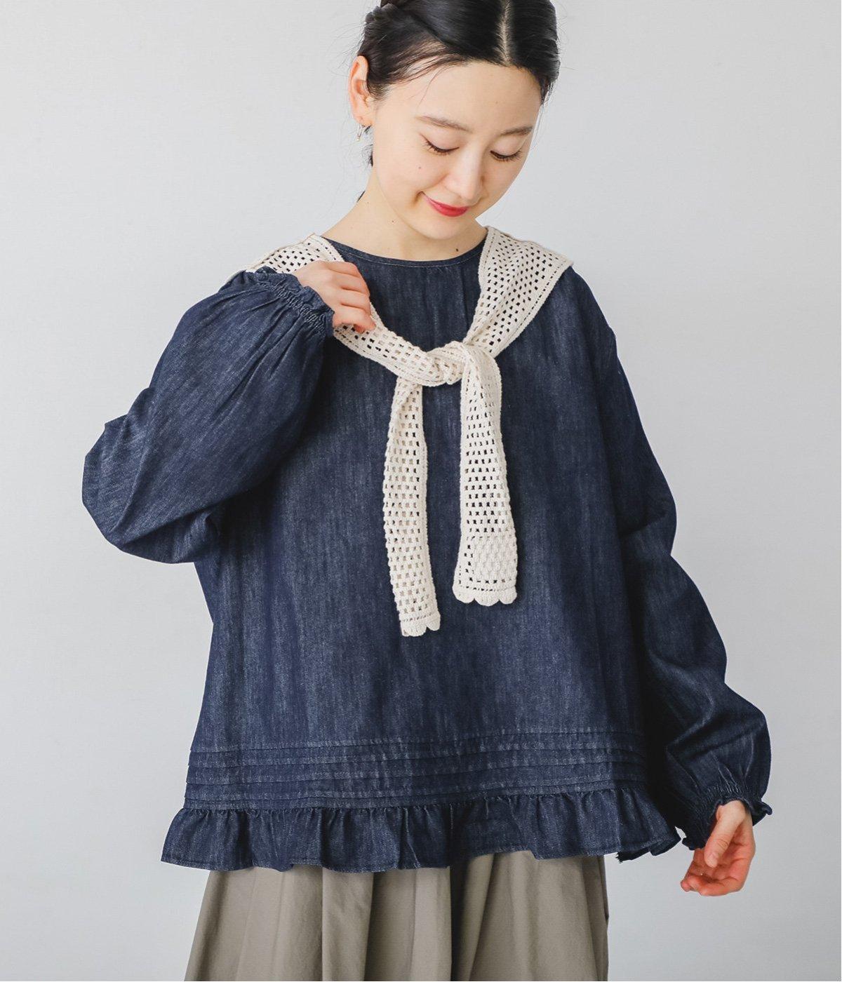 シャンブレーデニムフリルプルオーバー(ワンウォッシュ-F)
