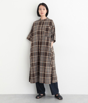 コットン ビックチェックロングワンピース