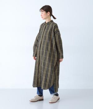 アンティークCHECKミニ襟ワンピース(マスタード-F)