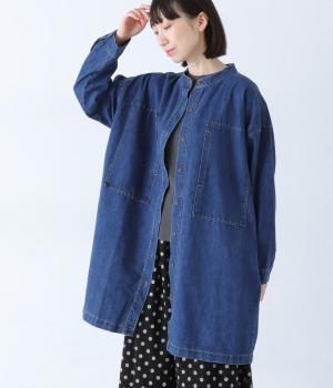 やわらかデニム変形ポケットチュニックジャケット