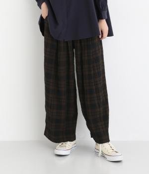 シャーリングチェックゆったりパンツ