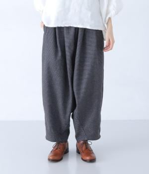 ステッチ入りコットンリネンダボットパンツ(ネイビー-F)