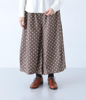 コットンリネンドットＡラインタックパンツ