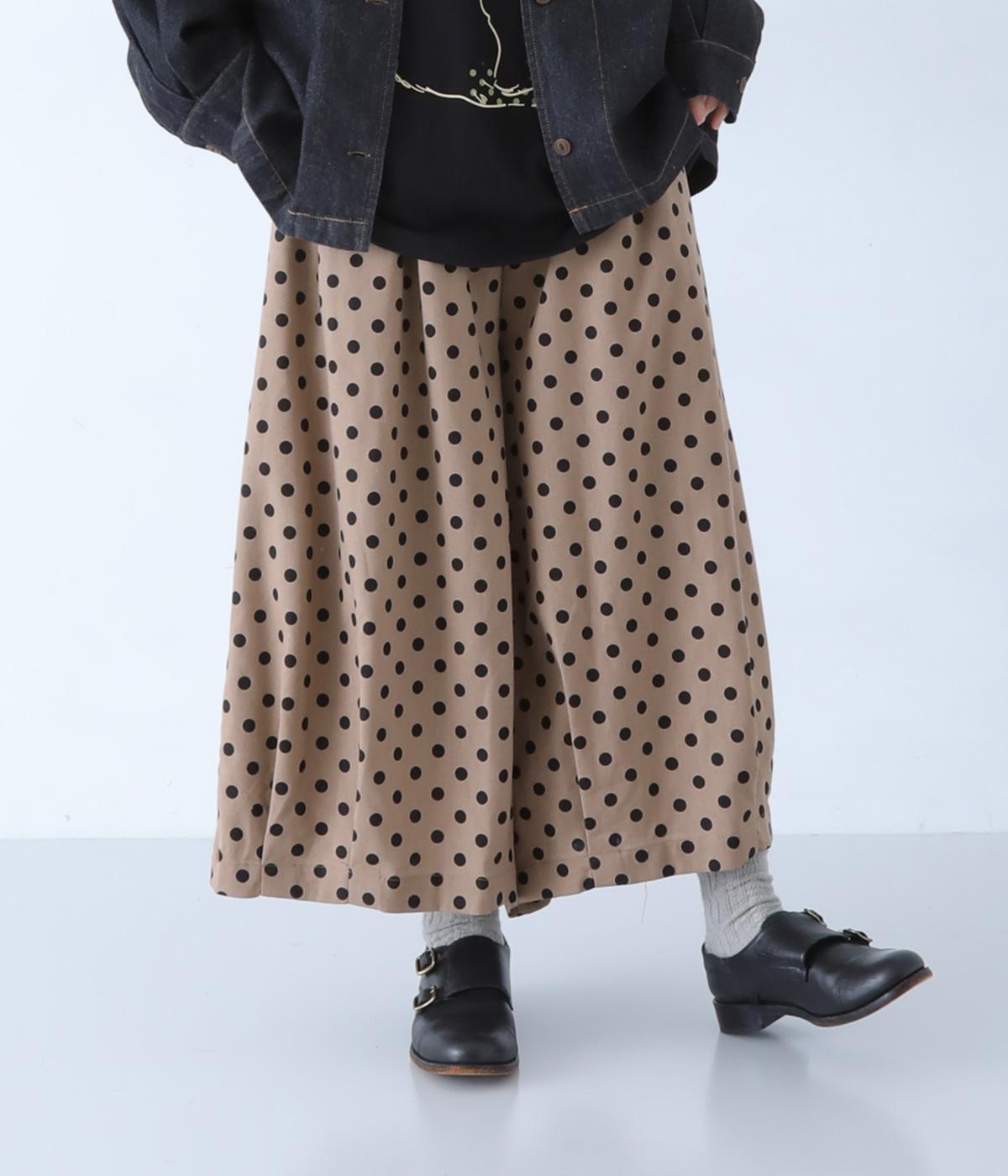 コットンリネンドットＡラインタックパンツ(ベージュ-F)