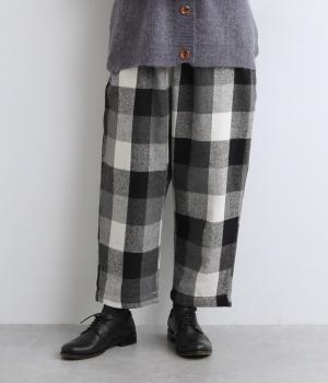 後ろボタンゆるパンツ(ブロックチェックナチュラル×ブラック-F)
