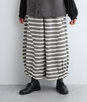 ボーダー裾フリルワイドパンツ