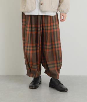 起毛BIGチェックタックパンツ(ブラウン×レッド-F)