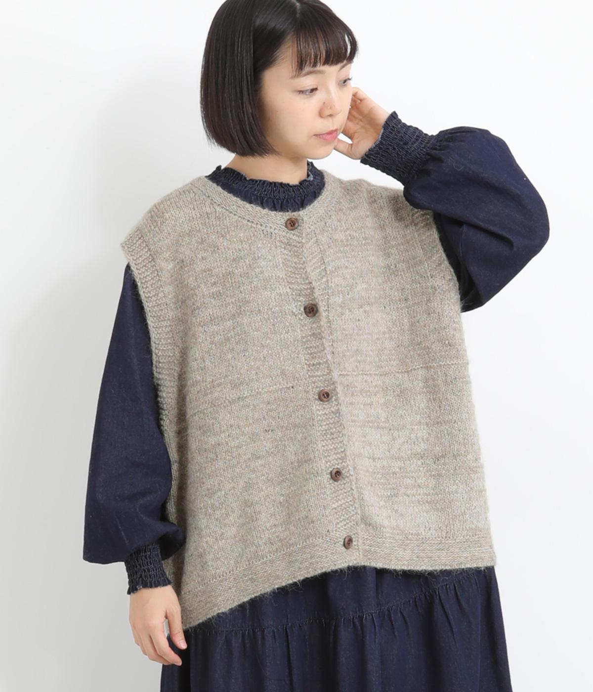 ボーダーニットネップ入りベスト(ベージュ-F)