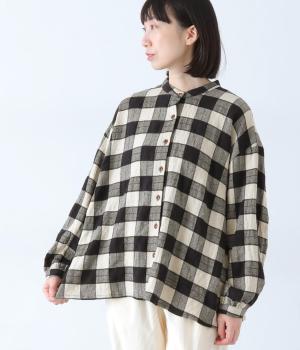 ポコポコブロックチェックギャザーブラウス
