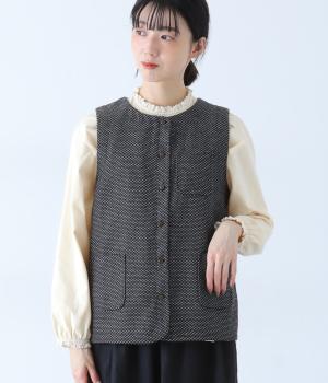 ステッチ入りコットンリネンクルーネックベスト