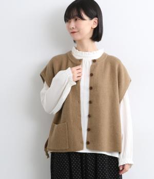無地ニット裾絞りベスト(ベージュ-F)