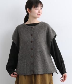 無地ニット裾絞りベスト(グレー-F)