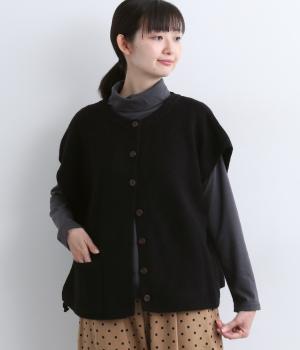 無地ニット裾絞りベスト(ブラック-F)