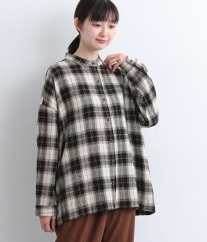 起毛BIGチェックシンプルワイドシャツ(ホワイト×ブラック-F)