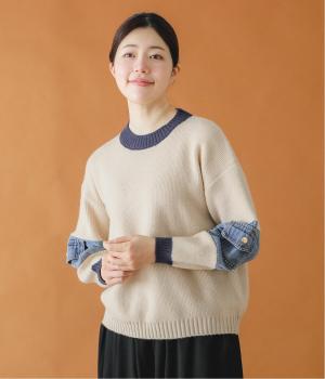 配色ニットデニムプルオーバー