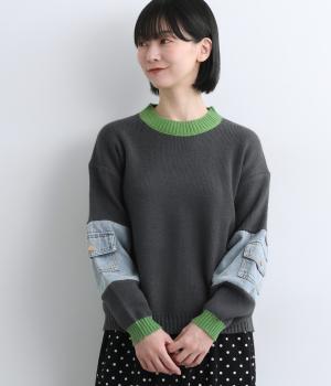 配色ニットデニムプルオーバー(チャコール-F)