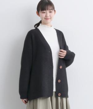 無地ニットオーバーカーディガン(ブラック-F)