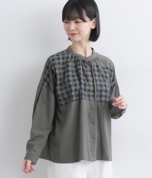 切り替えギンガムシャツ(チャコール×チャコール-F)