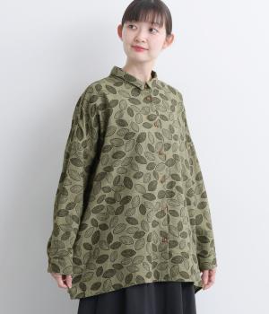 リーフ柄ミニ襟シャツ