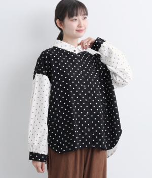 起毛ドット丸襟シャツ(ブラック×ホワイト-F)