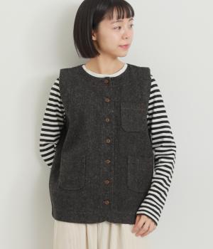 起毛デニムたくさんポケットベスト(ブラック-F)