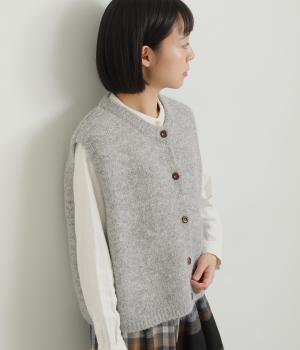 無地ふわふわニットベスト(グレー-F)