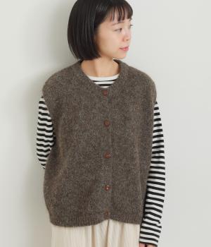 無地ふわふわニットベスト(ダークブラウン-F)