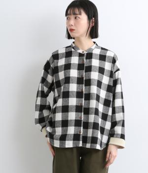 ブロックチェックリブ付きシャツ
