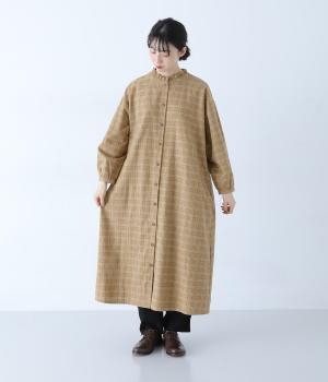 起毛ナチュラルチェックフリルカラーワンピース