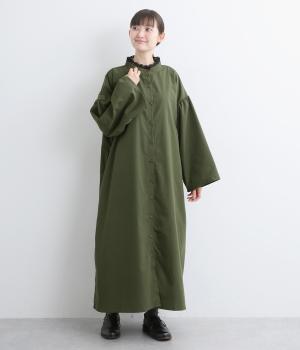 布帛襟レース袖太ワンピース