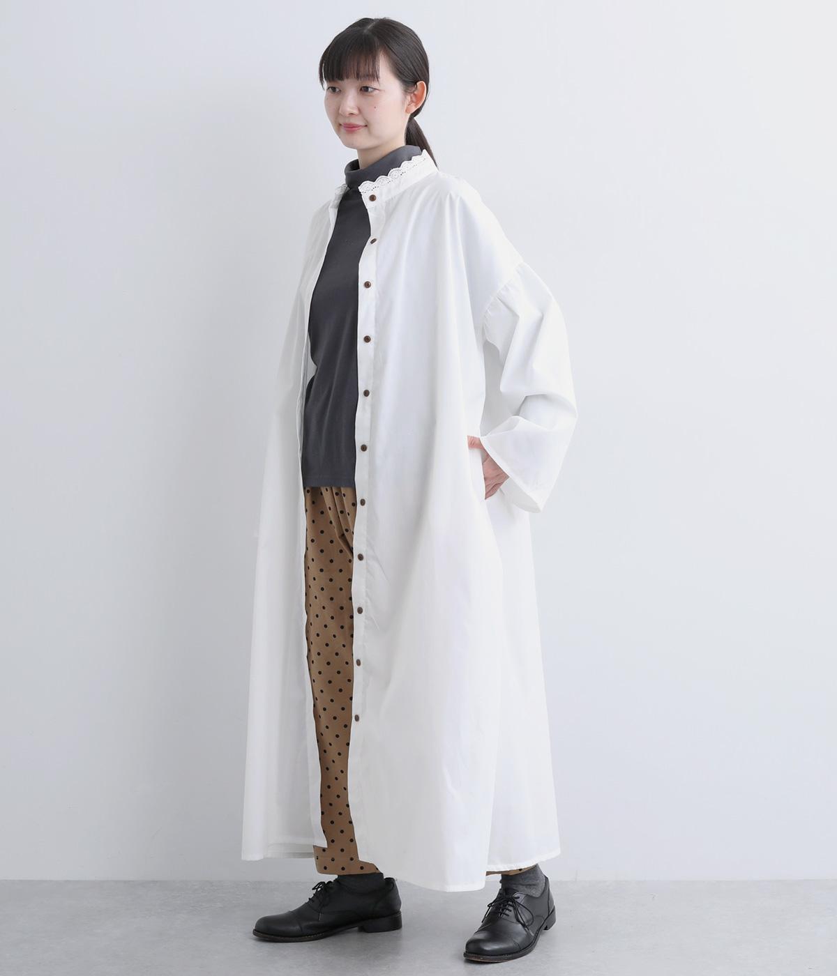 布帛襟レース袖太ワンピース(ホワイト×ホワイト-F)