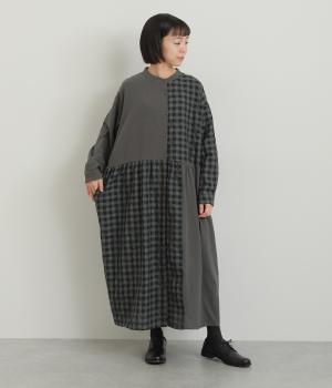 切り替えギンガムワンピース(チャコール×チャコール-F)