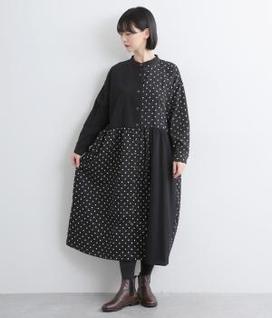 切り替えドットワンピース(ブラック×ブラック-F)