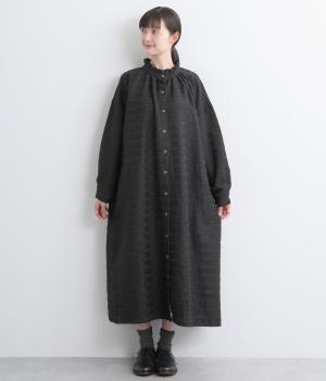 ボーダー襟フリルワンピース(ブラック-F)