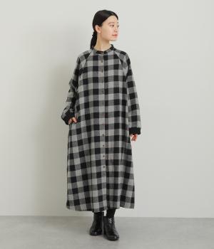 ブロックチェックリブ付きドルマンワンピース