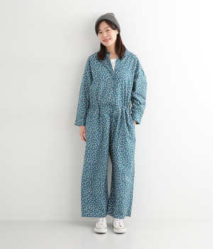 アンティークフラワー柄ジャンプスーツ(シーグリーン-ONESIZE)